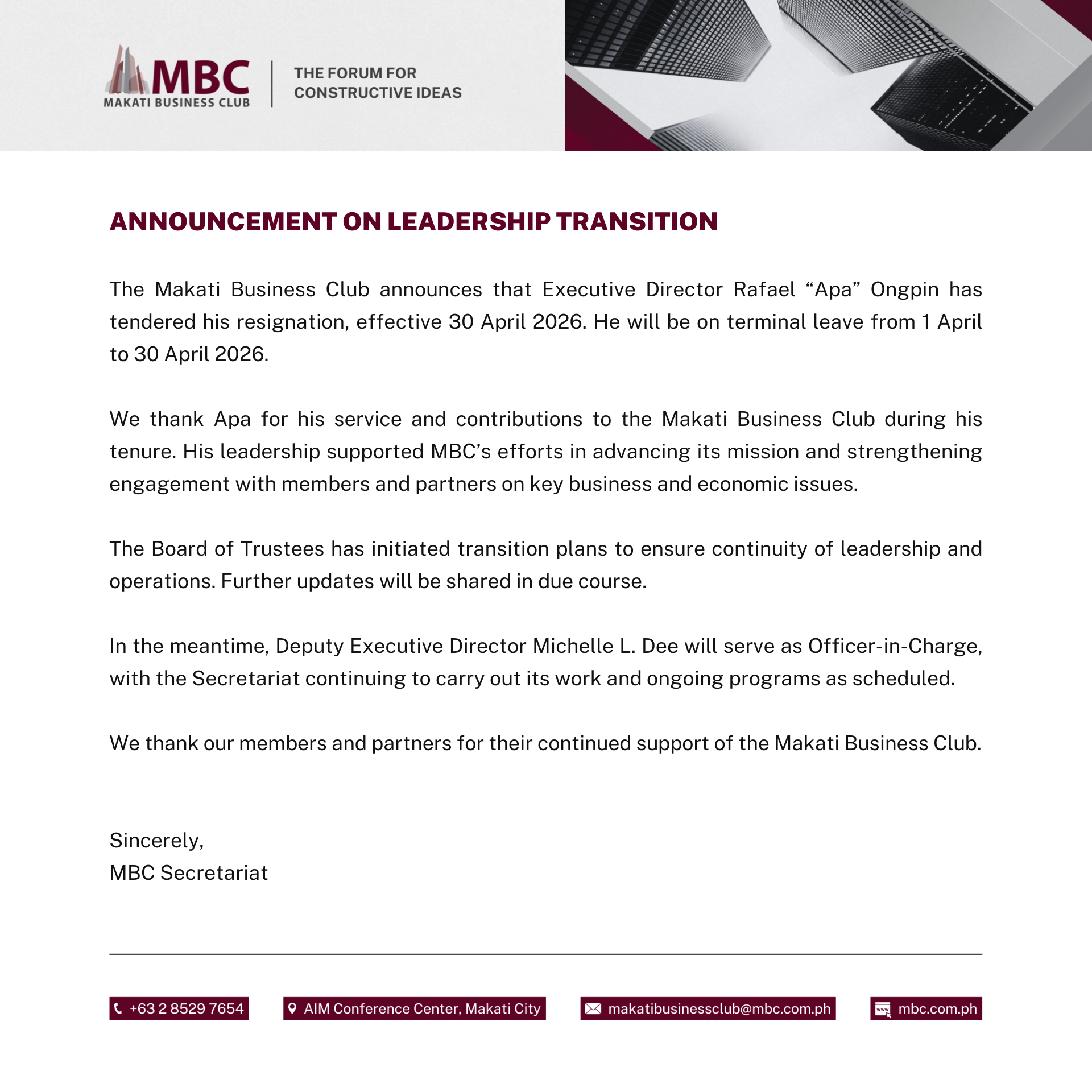 Announcement on Leadership Transition – Makati Business Club | non ...