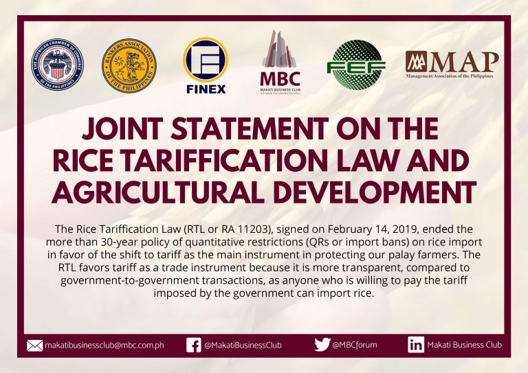 Joint Statement On The Rice Tariffication Law And Agricultural ...